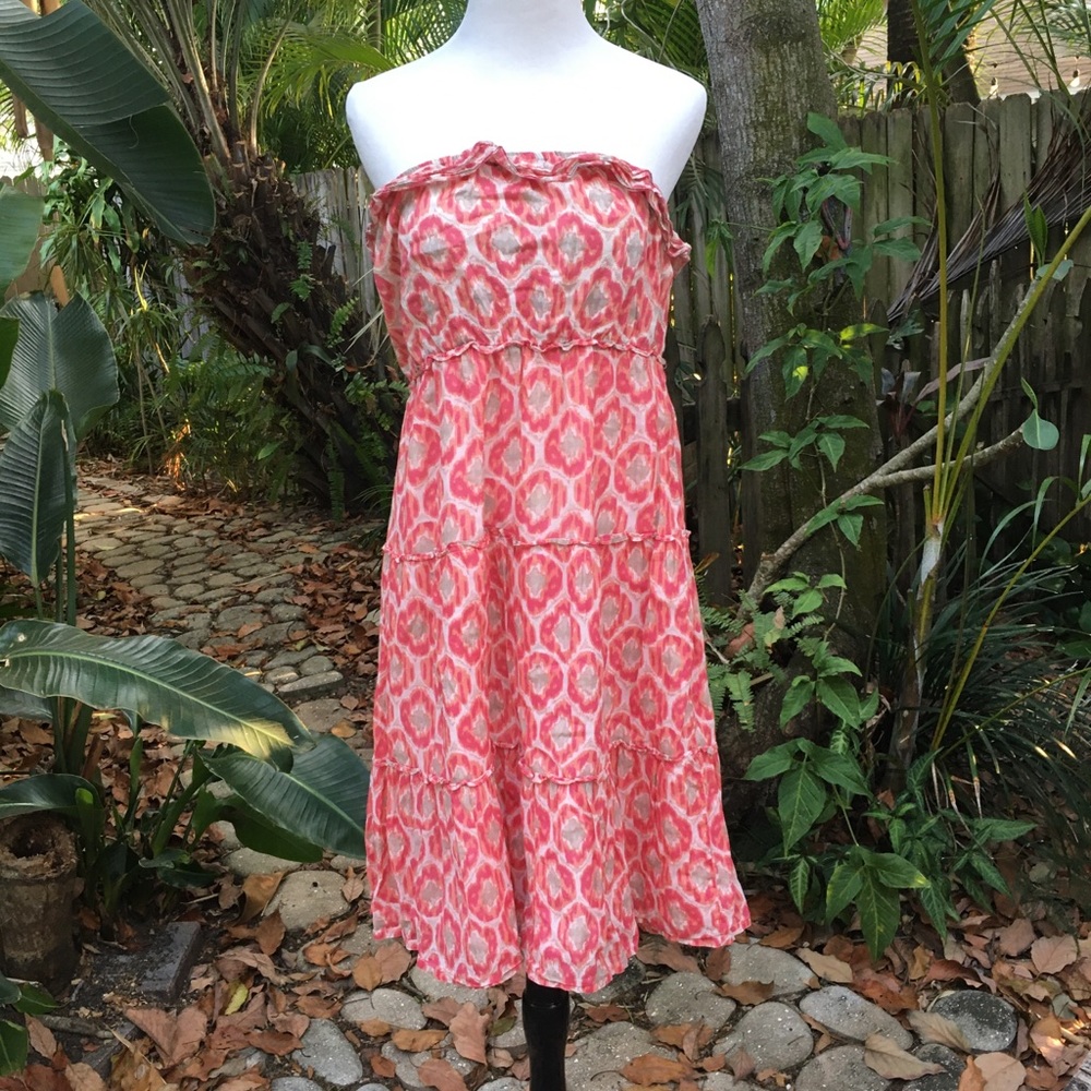 Old Navy Red & White Ikat Strapless Summer Dress L